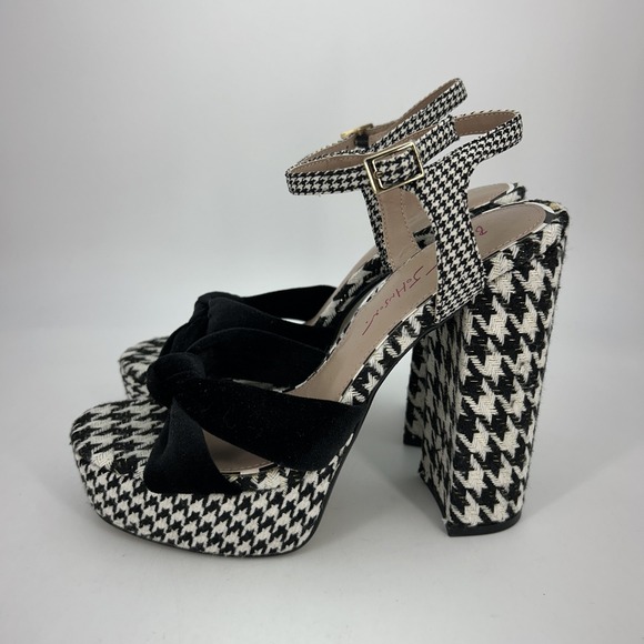 Betsey Johnson Shoes Womens Size 9.5M Black White Houndstooth Melanni Heels‎ Bow - Picture 3 of 13